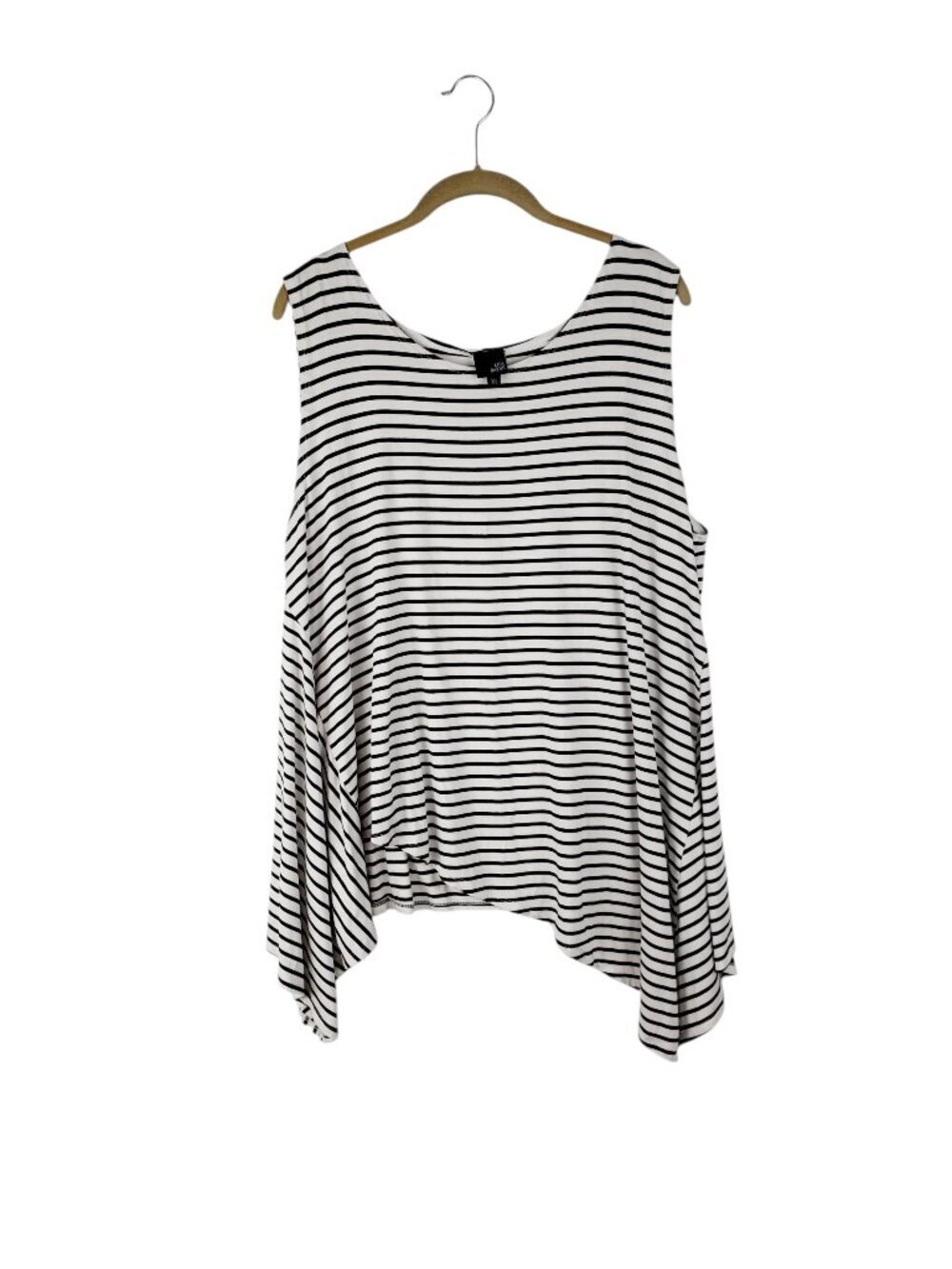 Lisa Bayne Asymmetrical Hem Sleeveless Top Black White Stripe Rayon Womens XL